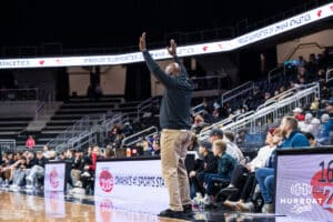 Omaha Mavericks Headcoach Chris Crutchfield during a college basketball game on November 30th, 2024 in Omaha Nebraska. Photo by Brandon Tiedemann.