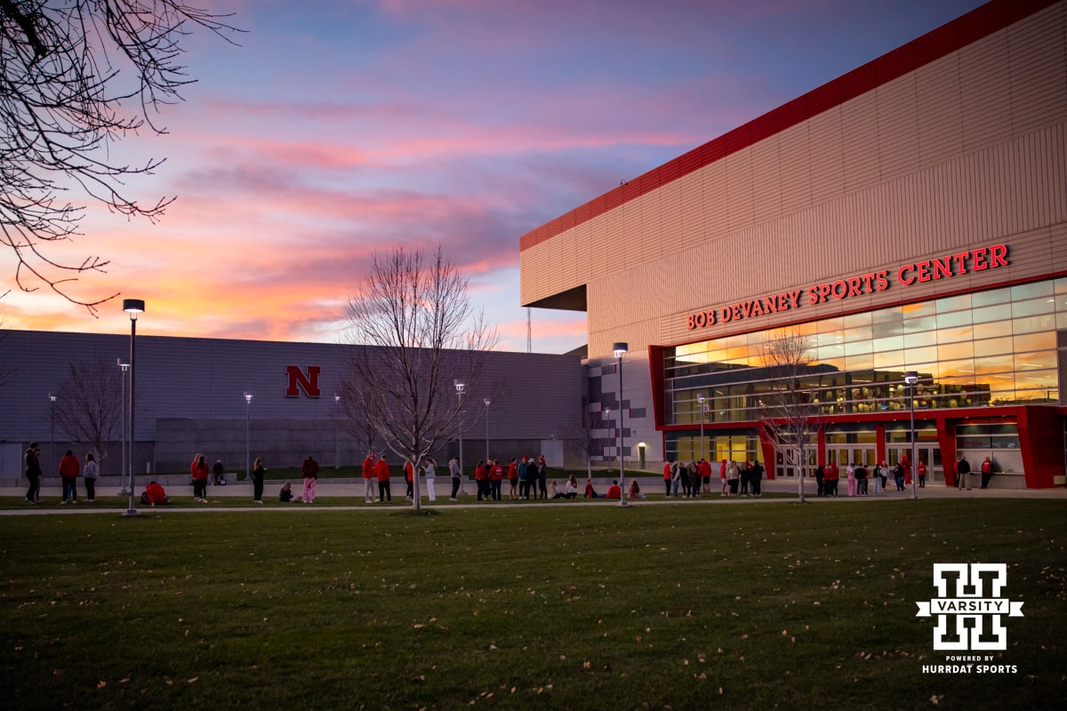 Nebraska Cornhuskers students lined up outside the Devaney Sports Center for the second round of the second round of the NCAA volleyball tournament Saturday, December 7, 2024, in Lincoln, Nebraska. Photo by John S. Peterson.