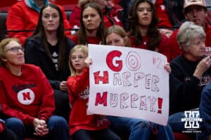 Nebraska Cornhusker fan holding a sign supporting Harper Murray during the second round of the NCAA volleyball tournament against the Miami Hurricanes Saturday, December 7, 2024, in Lincoln, Nebraska. Photo by John S. Peterson.