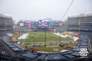 Grounds crew gets the field ready for the Pinstripe Bowl game between the Nebraska Cornhuskers and the Boston College Eagles, Saturday, December 28, 2024, in New York, New York. Photo by John S. Peterson.