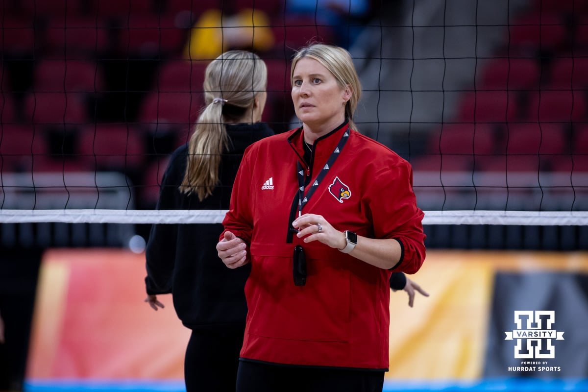 Louisville Cardinals head coach Dani Busboom Kelly watching the action during practice and media day of the NCAA championships Wednesday, December 18, 2024, in Louisville, Kentucky. Photo by John S. Peterson.