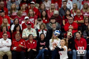 Nebraska Cornhuskers defensive specialist Olivia Mauch (10) serves the ball in the first set against the Miami Hurricaness during the second round of the NCAA volleyball tournament Saturday, December 7, 2024, in Lincoln, Nebraska. Photo by John S. Peterson.