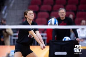 Nebraska Cornhuskers setter Bergen Reilly (2) works on digs during practice at the NCAA championships Wednesday, December 18, 2024, in Louisville, Kentucky. Photo by John S. Peterson.