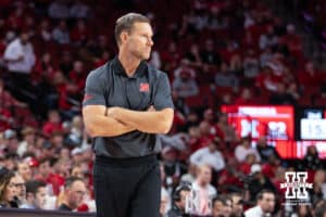 Nebraska Cornhuskers head coach Fred Hoiberg watches the action on the court against the Indiana Hoosiers during a college basketball game Friday, December 13, 2024 in Lincoln, Nebraska. Photo by Jaelle Johnson.