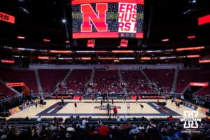 Nebraska Cornhuskers working serves during practice at the NCAA championships Wednesday, December 18, 2024, in Louisville, Kentucky. Photo by John S. Peterson.