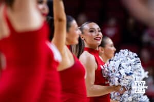 Nebraska Cornhuskers Scarlets dance team perform at a time out during a college basketball game against the Minnesota Golden Gophers Sunday, December 8, 2024, in Lincoln, Nebraska. Photo by John S. Peterson.