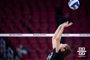 Nebraska Cornhuskers setter Bergen Reilly sets the ball during practice at the NCAA championships Wednesday, December 18, 2024, in Louisville, Kentucky. Photo by John S. Peterson.