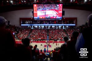 Nebraska Cornhuskers take on the Wisconsin Badgers in a packed Devaney Sports Center during the final regional match in the NCAA championship Sunday, December 15, 2024, in Lincoln, Nebraska. Photo by John S. Peterson.