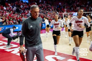 Nebraska Cornhuskers head coach John Cook heads to the locker room after sweeping Florida A&M Rattlers during the first round of the NCAA volleyball tournament Friday, December 6, 2024, in Lincoln, Nebraska. Photo by John S. Peterson.