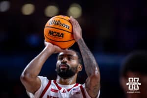 Nebraska Cornhuskers guard Brice Williams (3) makes a free throw against the Southern University Jaguars in the first half during college basketball game, Monday, December 30, 2024, in Lincoln, Nebraska. Photo by John S. Peterson.