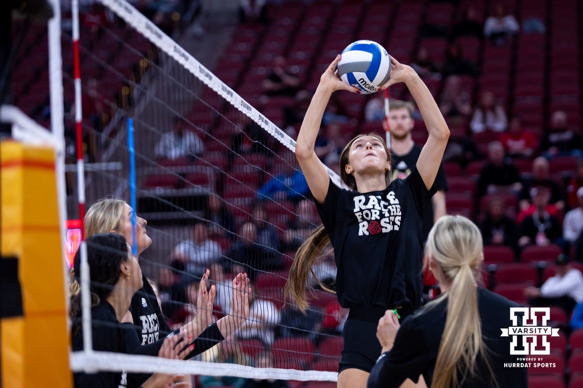 Nebraska Cornhuskers setter Bergen Reilly sets the ball during practice at the NCAA championships Wednesday, December 18, 2024, in Louisville, Kentucky. Photo by John S. Peterson.