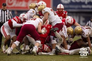 Nebraska Cornhuskers stop the Boston College Eagles during the Pinstripe Bowl game, Saturday, December 28, 2024, in New York, New York. Photo by John S. Peterson.