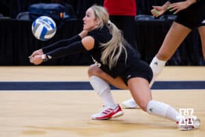 Nebraska Cornhuskers libero/defensive specialist Laney Choboy (6) digs the ball during practice at the NCAA championships Wednesday, December 18, 2024, in Louisville, Kentucky. Photo by John S. Peterson.