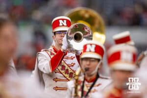 Nebraska Cornhuskers Marching Band performs at halftime during the Pinstripe Bowl game against the Boston College Eagles, Saturday, December 28, 2024, in New York, New York. Photo by John S. Peterson.