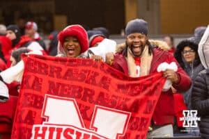 Nebraska Cornhuskers fans celebrating the win over the Boston College Eagles during the Pinstripe Bowl game, Saturday, December 28, 2024, in New York, New York. Photo by John S. Peterson.