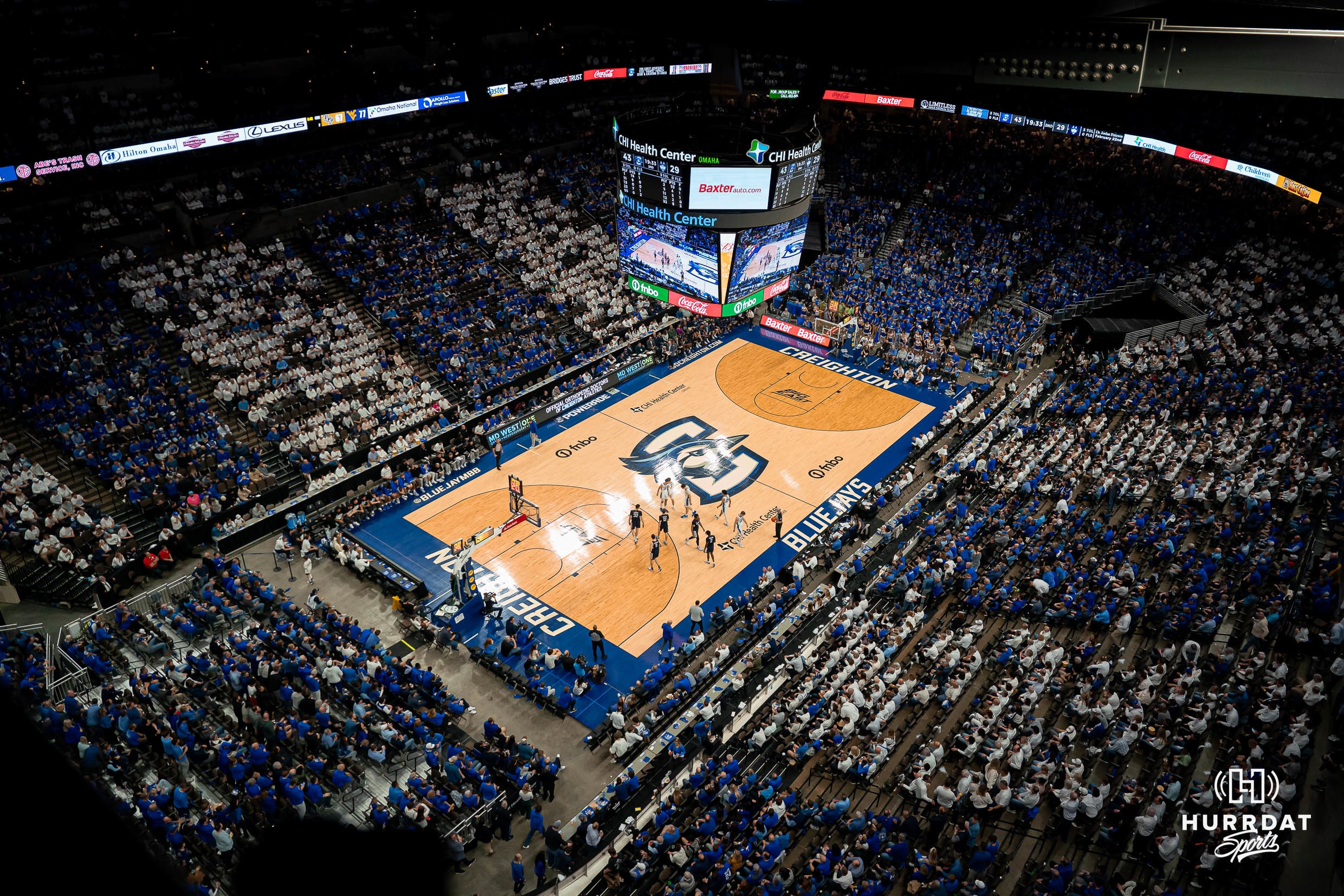 Creighton Bluejays during a game against against the Connecticut Huskies at CHI Health Arena in Omaha, NE February 20th 2024. Photo by Eric Francis