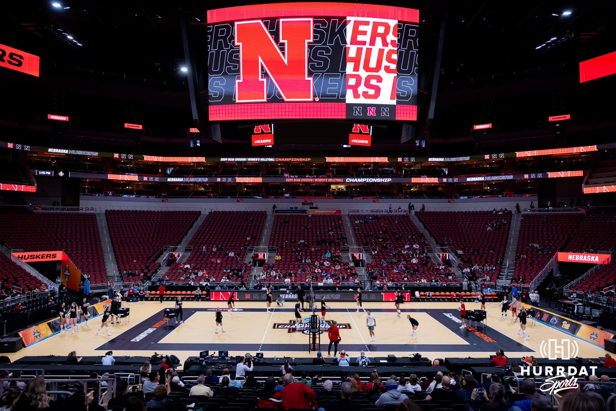 Nebraska Cornhuskers doing drills during the first regional match in the NCAA championship Sunday, December 15, 2024, in Lincoln, Nebraska. Photo by John S. Peterson.