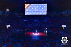 The National Anthem performed before Nebraska takes on Penn State during a college wrestling match, Friday, January 17, 2025, in Lincoln, Nebraska. Photo by John S. Peterson.