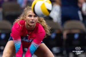 Omaha Supernovas Brooke Nuneviller (5) warms up before taking on the San Diego Mojo during a professional volleyball match, Sunday, January 19, 2025, in Omaha, Nebraska. Photo by John S. Peterson.