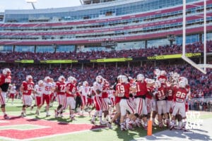 Nebraska Cornhuskers celebrates the touchdown scored by Jack Hoffman during the Red-White spring game Saturday, April 6, 2013 in Memorial Stadium. Photo by John S. Peterson.