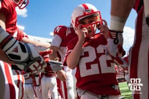 Nebraska Cornhusker Jack Hoffman (22) celebrates scoring a touchdown during the Red-White game spring game Satuday, April 6, 2013. Photo by John S. Peterson.