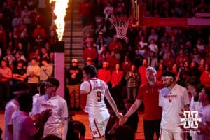 Nebraska Cornhuskers forward Berke Buyuktuncel (9) is introducted against the USC Trojans during a college basketball game, Wednesday, January 22, 2025, in Lincoln, Nebraska. Photo by John S. Peterson.