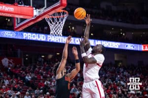 Nebraska Cornhuskers forward Juwan Gary (4) makes a layup against USC Trojans guard Wesley Yates III (6) in the first half during a college basketball game, Wednesday, January 22, 2025, in Lincoln, Nebraska. Photo by John S. Peterson.