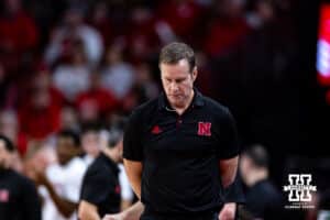 Nebraska Cornhuskers head coach Fred Hoiberg walking along the sideline against the Rutgers Scarlet Knights in the second half during a college basketball game, Thursday, January 16, 2025, in Lincoln, Nebraska. Photo by John S. Peterson.