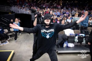 Batman ran out at a break in the action in during a professional volleyball match between the Omaha Supernovas and the San Diego Mojo, Sunday, January 19, 2025, in Omaha, Nebraska. Photo by John S. Peterson.