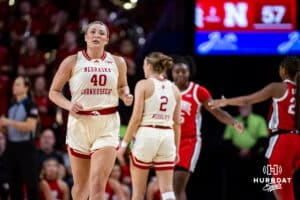 Nebraska Cornhuskers center Alexis Markowski (40) runs down the court against the Ohio State Buckeyes in the fourth quarter during a college basketball game, Sunday, January 26, 2025, in Lincoln, Nebraska. Photo by John S. Peterson.