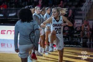 Omaha Mavericks Grace Cave before introductions in a college basketball game against North Dakota on January 2nd, 2025 in Omaha Nebraska. Photo by Brandon Tiedemann.