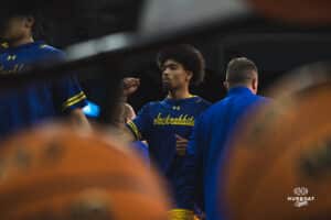 SDSU players arriving for the game during a basketball game at Baxter Arena on January 11th, 2025 in Omaha Nebraska. Photo by Collin Stilen.