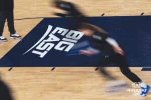 Creighton Bluejays warm up before the game, during a basketball game at Sokol Arena on Saturday, January 18, 2025, in Omaha, Nebraska. Photo by Collin Stilen.