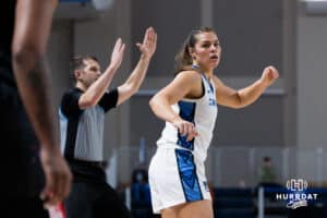 Creighton Bluejay Kennedy Townsend celebrating after a three pointer during a basketball game at Sokol Arena on Saturday, January 18, 2025, in Omaha, Nebraska. Photo by Collin Stilen.