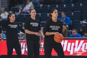 Creighton Bluejay Jayme Horan in pregame during a basketball game at Sokol Arena on Saturday, January 18, 2025, in Omaha, Nebraska. Photo by Collin Stilen.