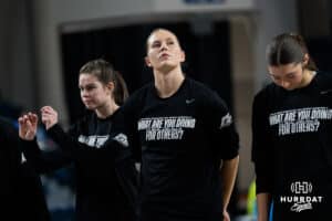 Creighton Bluejay Morgan Maly and Lauren Jensen during a basketball game at Sokol Arena on Saturday, January 18, 2025, in Omaha, Nebraska. Photo by Collin Stilen.