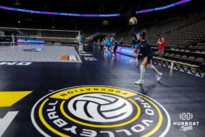 Supernovas outside hitter Valeria Vazquez Gomez (4) warming up for practice during the Supernovas Media Day, Monday, January 6, 2025, in Omaha, Nebraska. Photo by John S. Peterson.