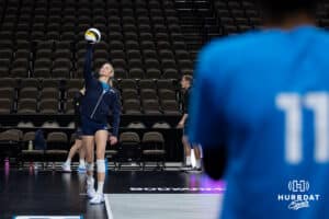 Supernovas outside hitter Ally Batenhorst (14) warming up for practice during the Supernovas Media Day, Monday, January 6, 2025, in Omaha, Nebraska. Photo by John S. Peterson.