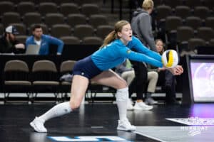 Supernovas outside hitter Lindsay Krause (22) warming up for practice during the Supernovas Media Day, Monday, January 6, 2025, in Omaha, Nebraska. Photo by John S. Peterson.