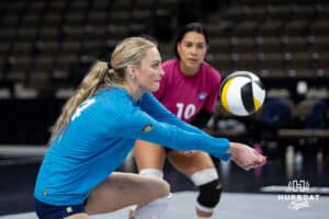 Supernovas outside hitter Ally Batenhorst (14) working on passing during the Supernovas Media Day, Monday, January 6, 2025, in Omaha, Nebraska. Photo by John S. Peterson.