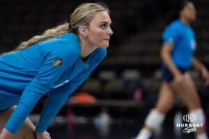 Supernovas outside hitter Ally Batenhorst (14) working on drill during the Supernovas Media Day, Monday, January 6, 2025, in Omaha, Nebraska. Photo by John S. Peterson.