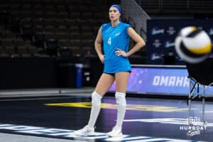 Supernovas outside hitter Valeria Vazquez Gomez (4) working drill for practice during the Supernovas Media Day, Monday, January 6, 2025, in Omaha, Nebraska. Photo by John S. Peterson.