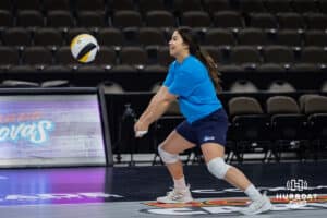 Supernovas setter Natalia Valentin-Anderson (1) digs the ball during the Supernovas Media Day, Monday, January 6, 2025, in Omaha, Nebraska. Photo by John S. Peterson.