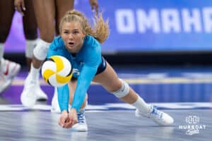 Supernovas outside hitter Brooke Nuneviller (5) dives to dig the ball during the Supernovas Media Day, Monday, January 6, 2025, in Omaha, Nebraska. Photo by John S. Peterson.