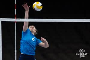 Supernovas setter Kendra Wait (6) spikes the ball during the Supernovas Media Day, Monday, January 6, 2025, in Omaha, Nebraska. Photo by John S. Peterson.