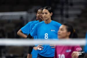 Supernovas outside hitter Reagan Cooper (8) waits for her turn during the Supernovas Media Day, Monday, January 6, 2025, in Omaha, Nebraska. Photo by John S. Peterson.