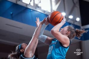 Creighton Bluejays Morgan Maly fights against a defender against the Butler Bulldogs during a college basketball game on Wednesday, January 1, 2025 in Omaha, Nebraska. Photo by Logan Hock.