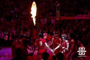 Nebraska Cornhusker forward Berke Buyuktuncel (9) announced as a starter against the Ohio State Buckeyes during a college men’s basketball game on Sunday, February 9, 2025, in Lincoln, Nebraska. Photo by John S. Peterson.