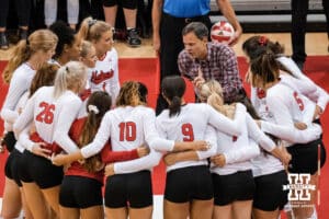 LINCOLN, NEBRASKA - SEPTEMBER 21: head coach John Cook of Nebraska during their game against Michigan at the Devaney Center September 21, 2018 in Lincoln, Nebraska. Photo by Eric Francis