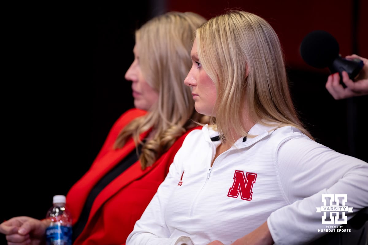 Nebraska volleyball assistant coach Kelly Hunter watching a press conference after the Welcome to Dani Busboom-Kelly Celebration event Thursday, February 6, 2025 in Lincoln, Nebraska. Photo by John S. Peterson.